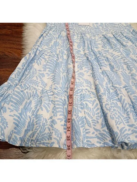 Roller Rabbit Mini Dress Women's Blue White Floral Print Linen Ruffle Sleeve - Picture 8 of 10